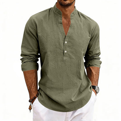 Men’s Linen V-Neck Long Sleeve – Breathable Casual Essential