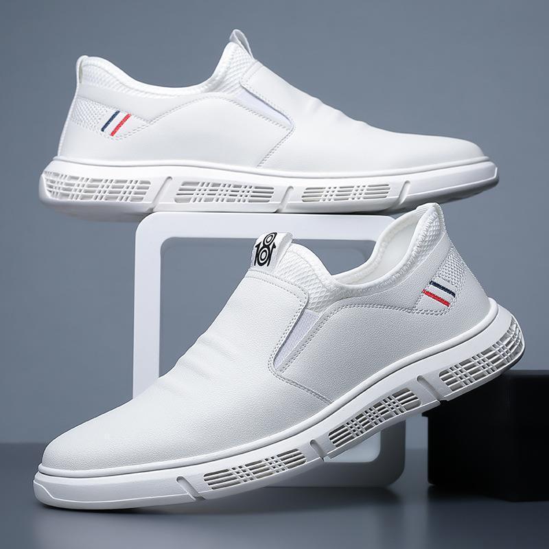 Loom & Soul Men’s Black & White Walking Shoes – Casual PU Leather Flats with Suede Finish, Breathable Comfort & Lace-Up Design