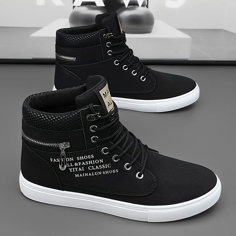Men’s Mid-Top Casual Sneakers – Non-Slip PU Streetwear Shoes