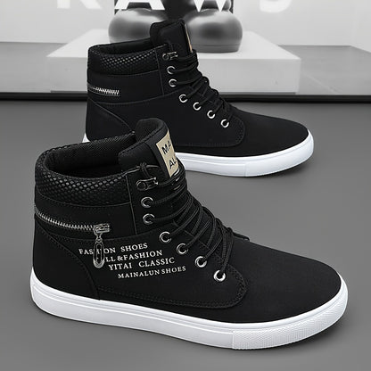 Men’s Mid-Top Casual Sneakers – Non-Slip PU Streetwear Shoes