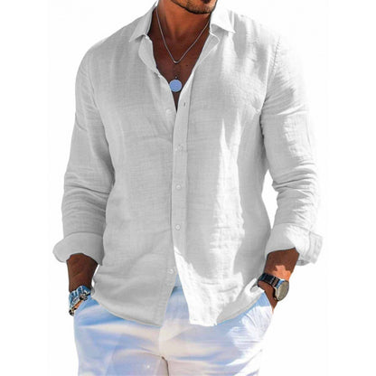 Loom & Soul™ Men’s Long-Sleeve Button Shirt – Casual Loose-Fit Solid Color Lapel Top