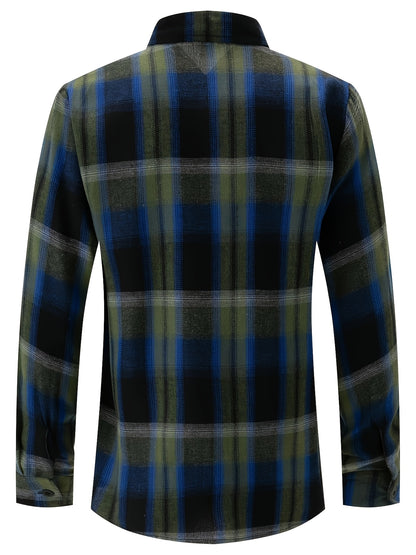 Chemise à carreaux verte et bleue pour homme – Chemise décontractée boutonnée à carreaux