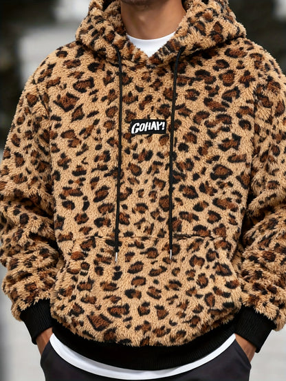 Sudadera con capucha y estampado de leopardo para hombre – Sudadera de felpa para un estilo urbano impactante