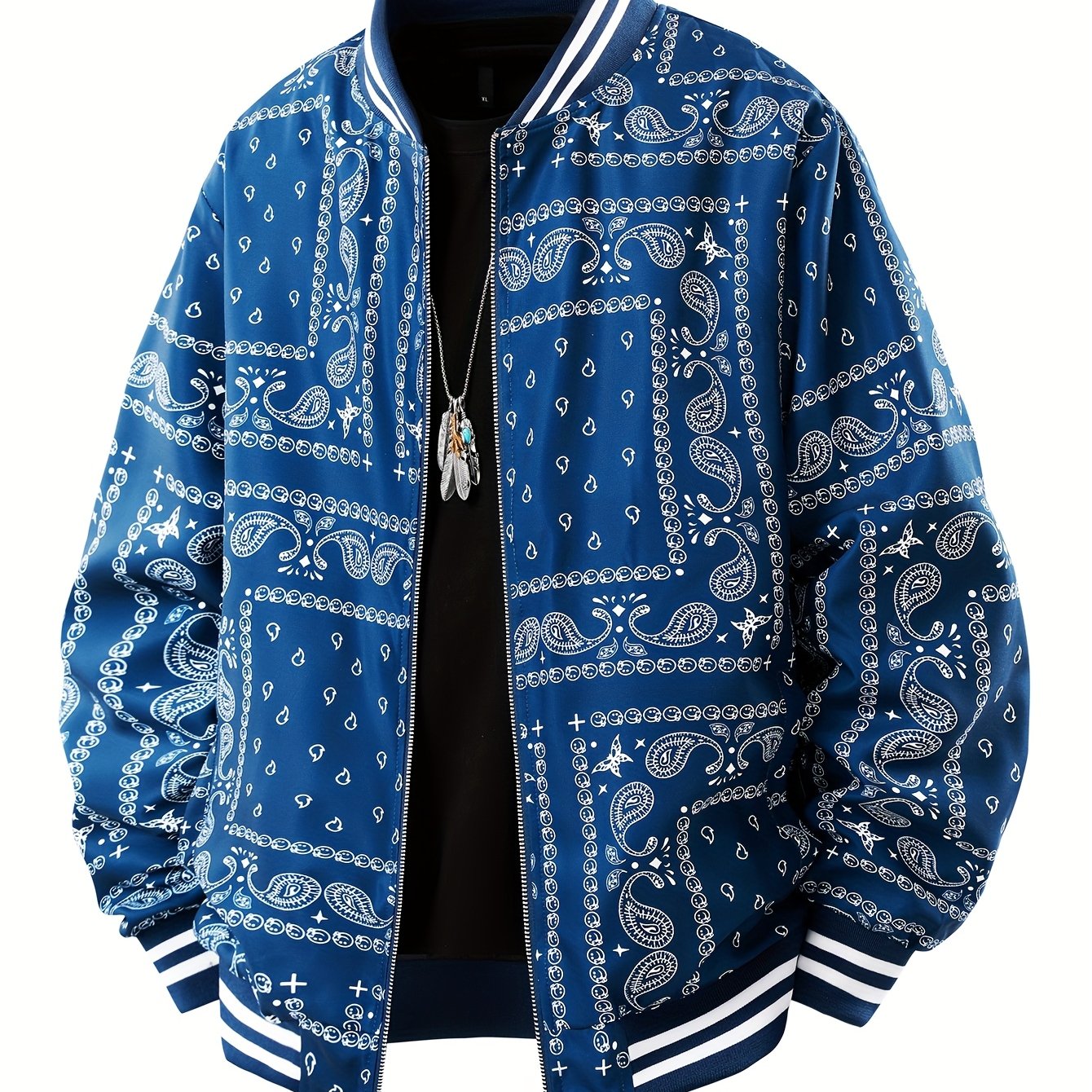 Men’s Paisley Bomber Jacket – Vintage Stand Collar Casual Outerwear