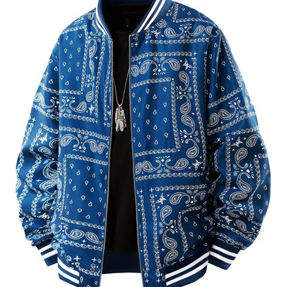 Men’s Paisley Bomber Jacket – Vintage Stand Collar Casual Outerwear