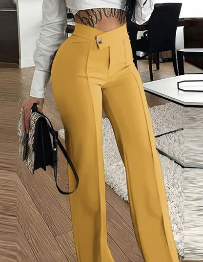 Loom & Soul™ Slim Straight-Leg Pants – Women’s High-Waist Buckle Trousers for Effortless Urban Style