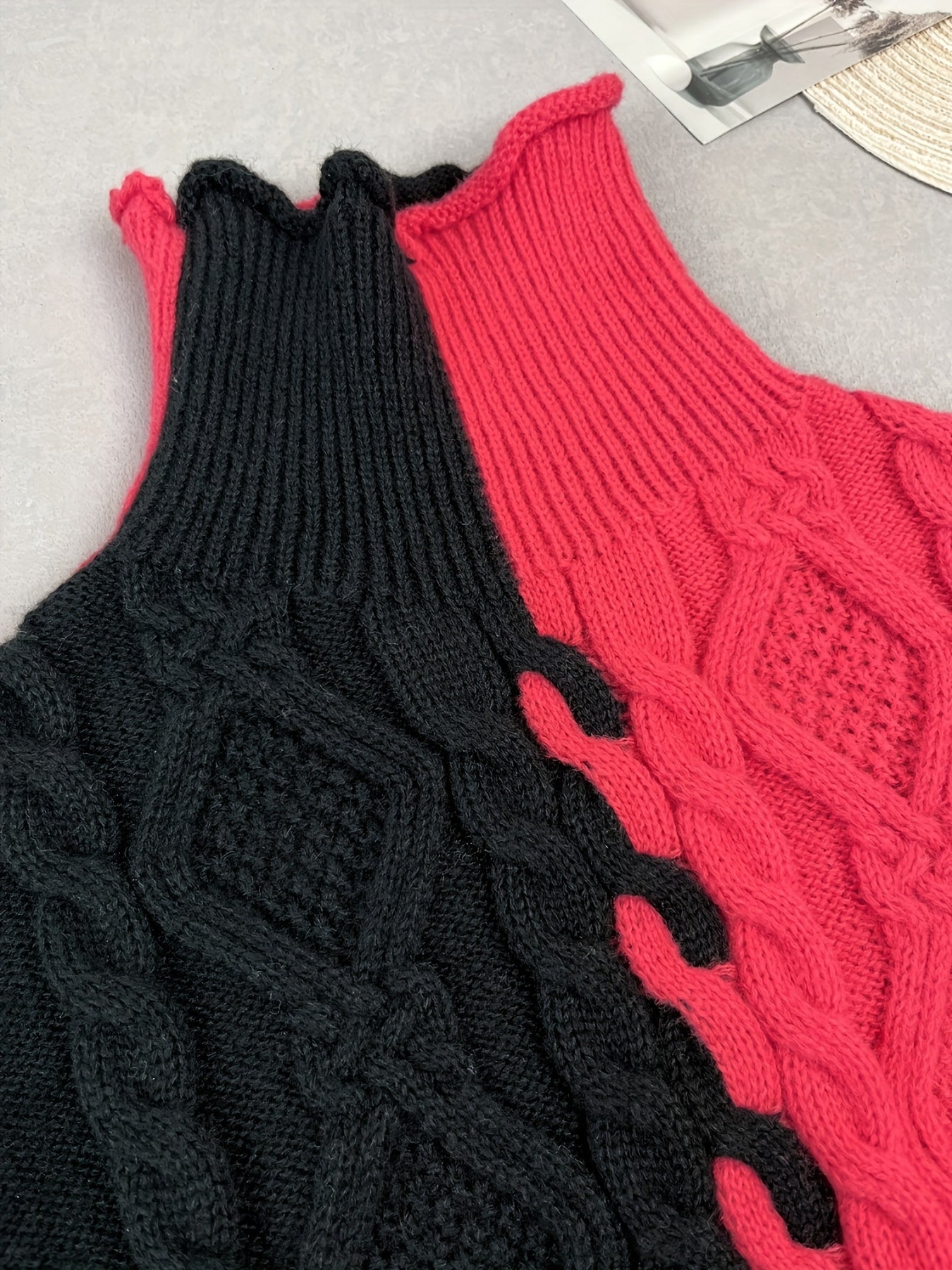 Elegant High-Neck Striped Blouse – Color-Block Knit Long Sleeve Top