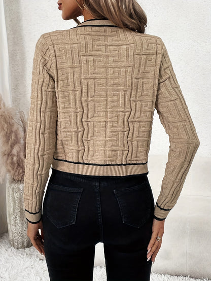 Slim-Fit Striped Cardigan – Elegant High-Stretch Knit Spring/Fall Sweater