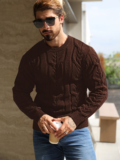 Men’s Striped Knit Sweater – Soft Crewneck Ribbed Trim Pullover