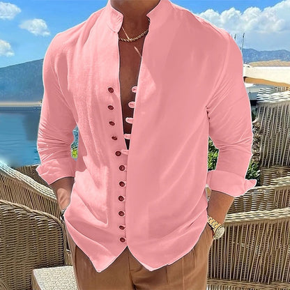 Chemise homme col mao en coton et lin – Cardigan décontracté coupe ample