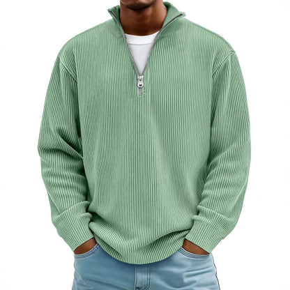 Men’s Corduroy Zip Stand Collar Sweatshirt – Casual Long Sleeve Top