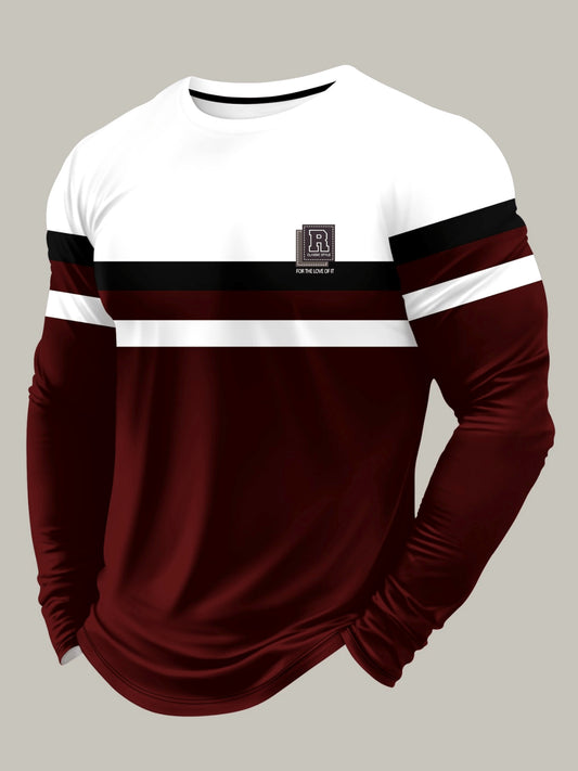 Camiseta de manga larga "3D Geometric Street" – Contraste Rojo Vino