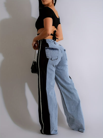 Pantalon large taille haute – Coupe allongeante à empiècement rayé